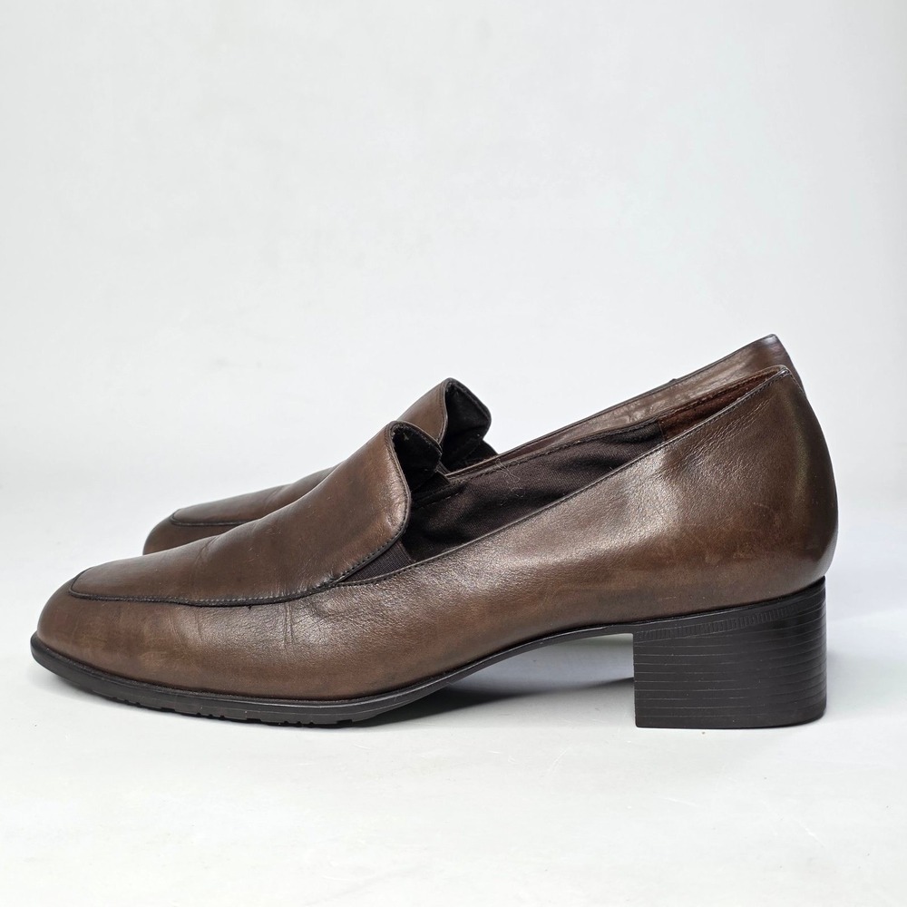 Munro American Loafers Womens Size 9 W Brown Leather Square Toe Block Heel Shoes - Picture 2 of 13